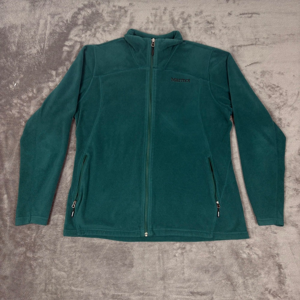 Marmot Fleece Jacket Women XL Teal Green Full Zip Mock Neck Soft Outdoor Hiking